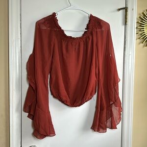 Charlotte russe burt orange sheer long sleeve blouse